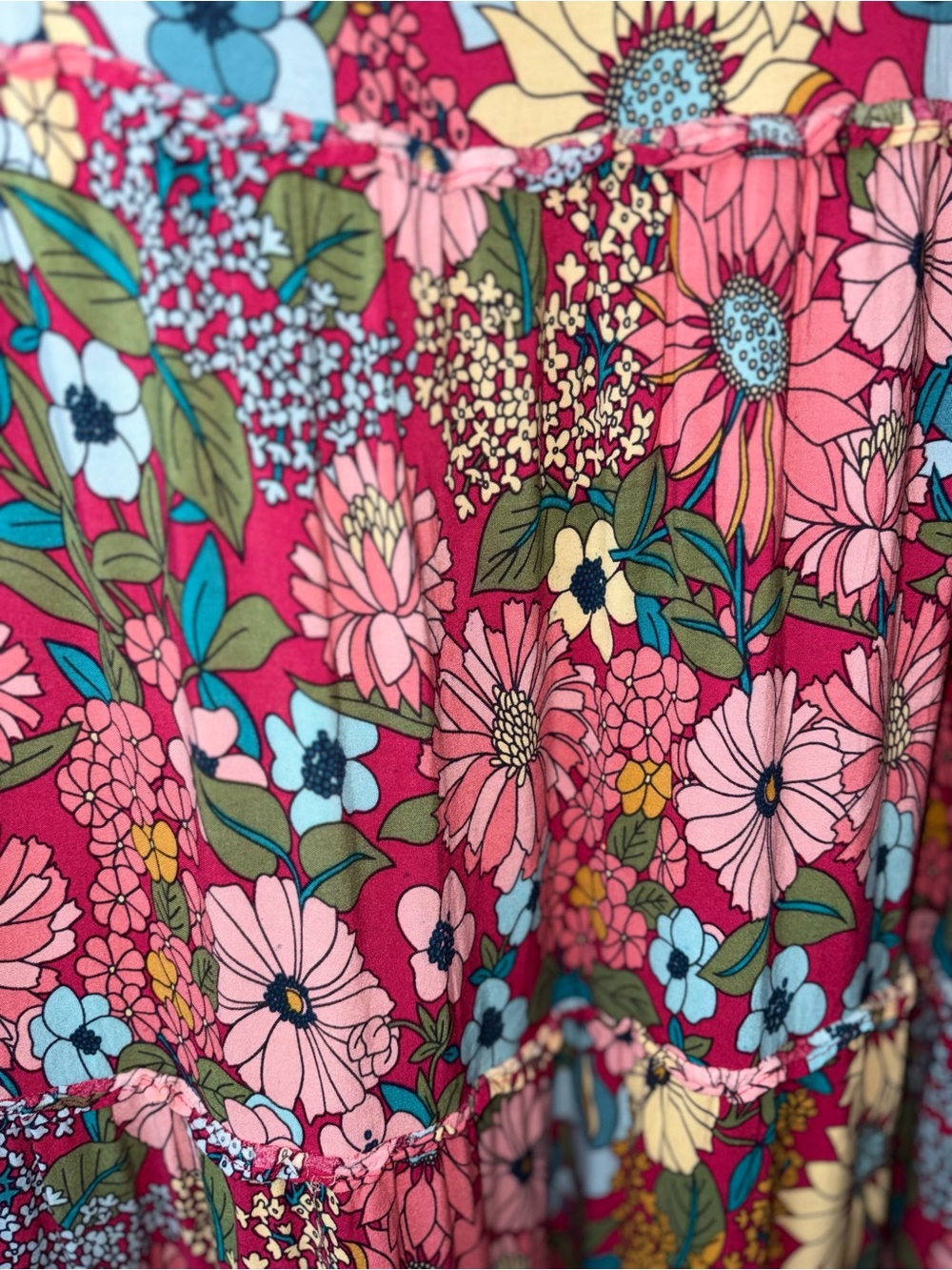 Natural Life Collette Tiered Maxi Dress Blue Red Floral Boho Size Large - Picture 8 of 8